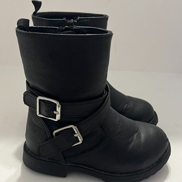 BABY GAP | Girls Toddler Moto Boots True Black Size 6 - Picture 1 of 7